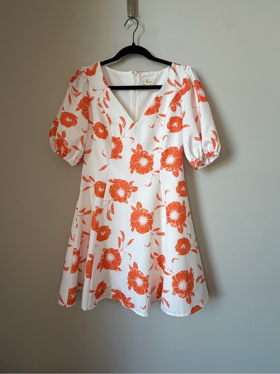 Lena Dresses & Skirts - Lena White with Orange Floral Puff Sleeve Dress Size S